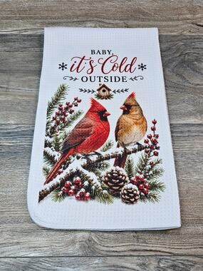 Baby It’s Cold Outside Cardinal Kitchen Towel Rustic Winter Farmhouse Decor